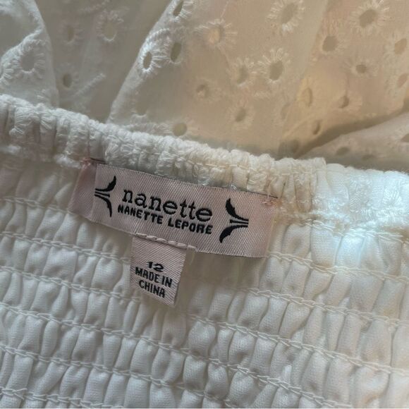 Nanette Lepore White Eyelet Smocked Midi Dress Cotton Size 12 NWT - Picture 6 of 7